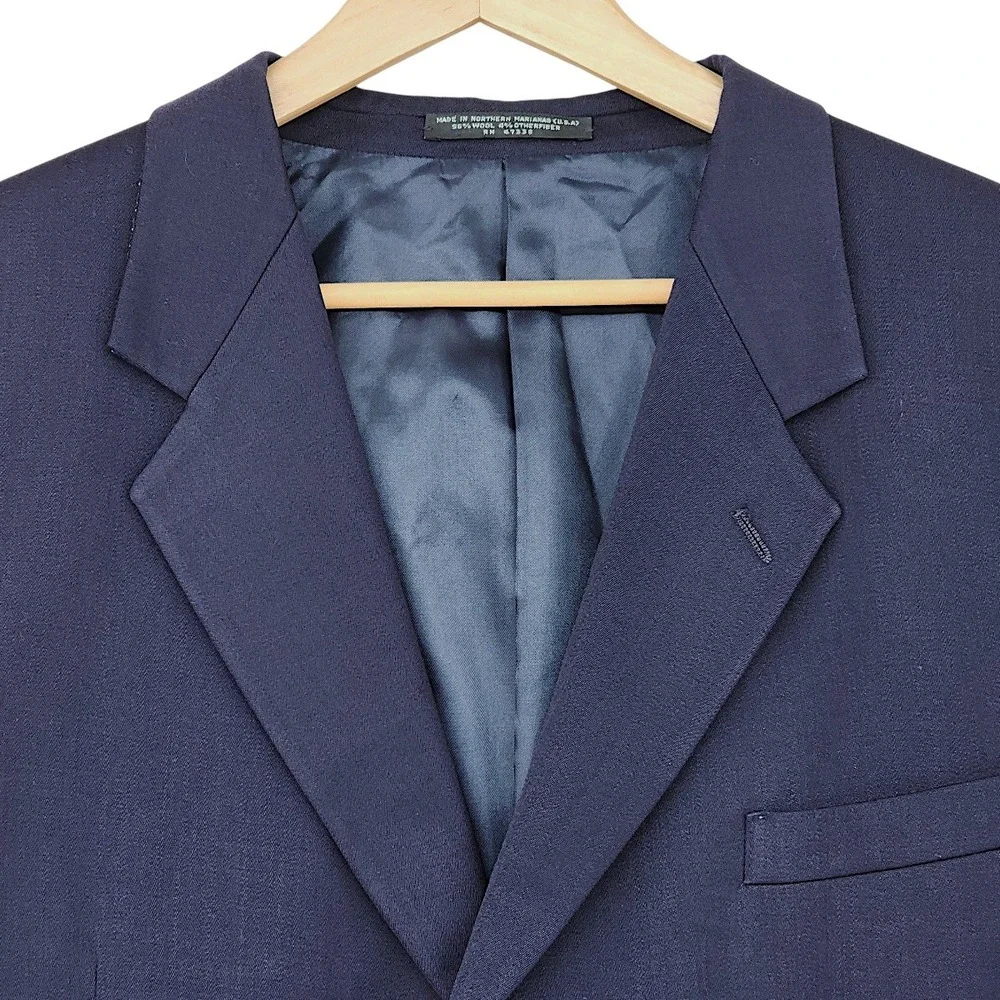 Jones New York Suit 46R Mens Navy Blue Wool 2 Piece Pleated Cuffed Professional‎